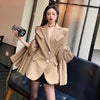 Women Blazer Designer Ruched High Street Spring Autumn Full Notched Puff Sleeve High Street Women Coat