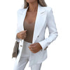 Women Blazer Double-breasted Placket Suit Coat Long Sleeve Office Blazer Autumn Winter Solid Color Lapel Office Suit Jacket