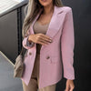 Women Blazer Double-breasted Placket Suit Coat Long Sleeve Office Blazer Autumn Winter Solid Color Lapel Office Suit Jacket