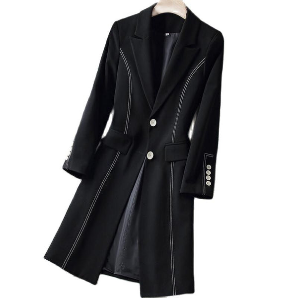Women Blazer Jacket 2023 Autumn Winter Fashionable Temperament Med Long Thick Warm Suit Jacket Ladies Blazer Coat Tops R2057