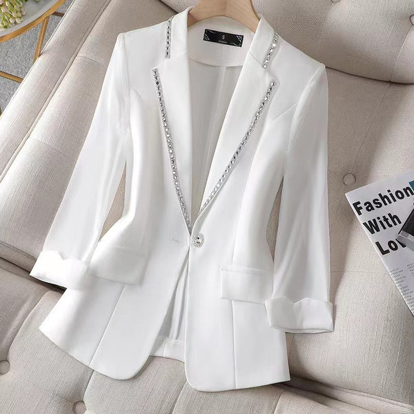 Women Blazer Jacket 2023 Three-quarter sleeve fashionable temperament thin diamond-encrusted Suit Jacket Ladies Blazer Tops