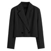 Women Blazer Notched Collar Long Sleeve Solid Color Buttons Placket Lapel Short Suit Jacket Outerwear Double Breasted Jacket Top