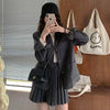 Women Blazer Single Breasted Jacket Pleated A Line Skirt Set Long Sleeve Solid Coat Mini Skirts Preppy Sweet Style Fall Suit