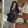Women Blazer Single Breasted Jacket Pleated A Line Skirt Set Long Sleeve Solid Coat Mini Skirts Preppy Sweet Style Fall Suit