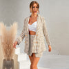 Women Blazer Skirt Suit Sexy Lady Style Skirt Suit Set 2023 Autumn Female Houndstooth Print Slim Suit Two Piece Suit