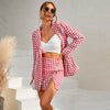 Women Blazer Skirt Suit Sexy Lady Style Skirt Suit Set 2023 Autumn Female Houndstooth Print Slim Suit Two Piece Suit