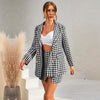 Women Blazer Skirt Suit Sexy Lady Style Skirt Suit Set 2023 Autumn Female Houndstooth Print Slim Suit Two Piece Suit