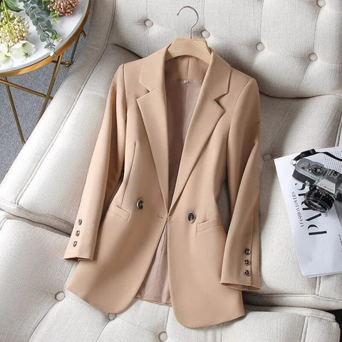 Women Blazer Vintage Notched Collar Pocket 2023 Autumn Office Blazers Double Breasted Female Casual Jackets Suits Coat