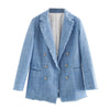 Women Blazer Za 2022 Office Lady Blue Plaid Two-piece Women Suit Single-Breasted Long Sleeve Spring Cardigan Jacket