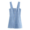 Women Blazer Za 2022 Office Lady Blue Plaid Two-piece Women Suit Single-Breasted Long Sleeve Spring Cardigan Jacket