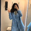 Women Blazer Za 2022 Office Lady Blue Plaid Two-piece Women Suit Single-Breasted Long Sleeve Spring Cardigan Jacket
