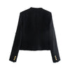 Women Blazers And Jackets Long Sleeve Mandarin Collar Elegant Tweed Blazer Office Gold Button Up Black Blazer With Flap Pockets