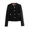 Women Blazers And Jackets Long Sleeve Mandarin Collar Elegant Tweed Blazer Office Gold Button Up Black Blazer With Flap Pockets