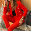 Women Blazers Autumn Urban Casual Suit Leader Sleeves Double-breasted Cardigan Ladies Slim Small Suit Jacket