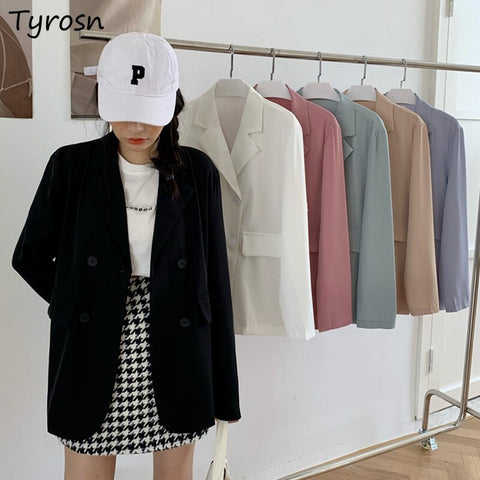 Women Blazers Candy Colors Draped Trendy Solid Sweet Girls All-match Ulzzang Suits Double Breasted Retro Y2K Lovely Tender Daily