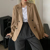Women Blazers Casual Long Sleeve Double Breasted Outerwear Loose Notched Elegant Korean Ulzzang Office Ladies Button Blazer Chic