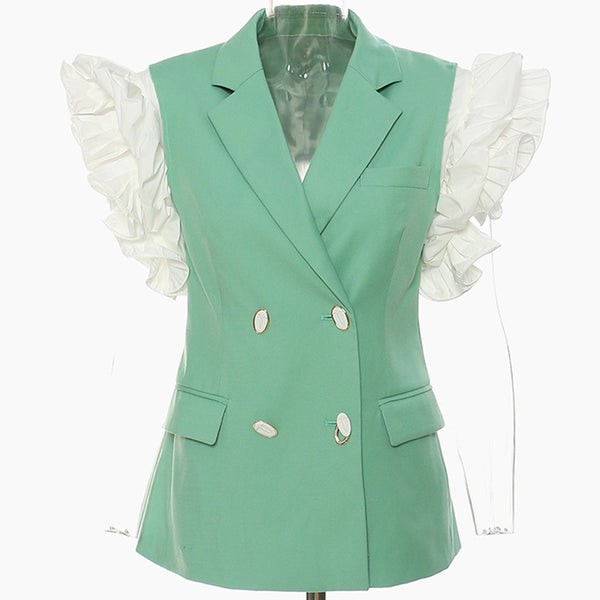 Women Blazers Elegant Office Lady Short Sleeve Double Breasted Spring Autumn Blazer Jacket