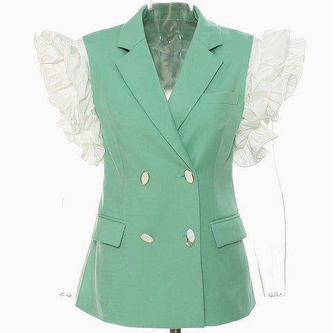Women Blazers Elegant Office Lady Short Sleeve Double Breasted Spring Autumn Blazer Jacket