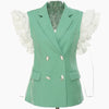 Women Blazers Elegant Office Lady Short Sleeve Double Breasted Spring Autumn Blazer Jacket