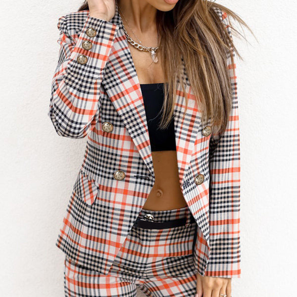 Women Blazers Jackets Slim Coats Long Sleeve Office Ladies Business Plaid Print Vintage Female Cardigan Outerwear Chic Blazers