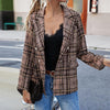 Women Blazers Lapel Long Sleeve Plaid Print Coat Double Breasted Jackets Formal Office Lady Blazer mujer ensembles de blazers
