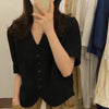 Women Blazers Simple Elegant Summer Crop Breathable V-neck Single Breasted Short Sleeve Pockets Feminine Office Street Female BF