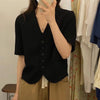 Women Blazers Simple Elegant Summer Crop Breathable V-neck Single Breasted Short Sleeve Pockets Feminine Office Street Female BF