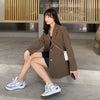 Women Blazers Solid Black Brown Loose Casual All-match Single Breasted Back Split Korean Style Students Outwear Chic New