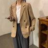 Women Blazers Solid Double Breasted Notched Office Lady All-match Classic Korean Style Casual Outwear