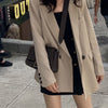 Women Blazers Solid Notched Chic Korean Loose Double Breasted Elegant Temperament Clothing Ulzzang Retro All-match
