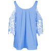 Women Blouse Sexy Lace Hollow Out Cold Shoulder Long Sleeve O Neck Shirt Tops