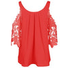 Women Blouse Sexy Lace Hollow Out Cold Shoulder Long Sleeve O Neck Shirt Tops