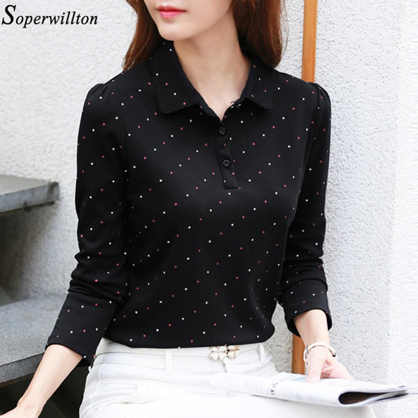 Women Blouse Shirt Long Sleeve Office Blouse Ladies Shirt 2022 Spring Cotton Tops Dot Print Work Wear Blusas Mujer Plus Size G06