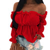 Women Blouse Solid Color Long Sleeve Lace Off Shoulder Ruffled Edges Short Blouse Shirt Ladies Top Clothing блузка женская 2023