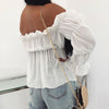 Women Blouse Solid Color Long Sleeve Lace Off Shoulder Ruffled Edges Short Blouse Shirt Ladies Top Clothing блузка женская 2023