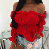 Women Blouse Solid Color Long Sleeve Lace Off Shoulder Ruffled Edges Short Blouse Shirt Ladies Top Clothing блузка женская 2023