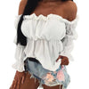 Women Blouse Solid Color Long Sleeve Lace Off Shoulder Ruffled Edges Short Blouse Shirt Ladies Top Clothing блузка женская 2023