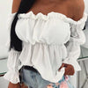 Women Blouse Solid Color Long Sleeve Lace Off Shoulder Ruffled Edges Short Blouse Shirt Ladies Top Clothing блузка женская 2023