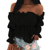 Women Blouse Solid Color Long Sleeve Lace Off Shoulder Ruffled Edges Short Blouse Shirt Ladies Top Clothing блузка женская 2023