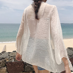 Women Blouse Sweet Ruffles Sun Protection Kimono Shirt Summer Fashion 2022 New Arrivals Korean Style Ladies Tops Female Clothing