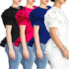 Women Blouse Tops Shirt Layers Petal Sleeves Elegant Spring Summer Rose Red Blue Black White Bluas Ruffles Classy Lady