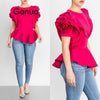 Women Blouse Tops Shirt Layers Petal Sleeves Elegant Spring Summer Rose Red Blue Black White Bluas Ruffles Classy Lady