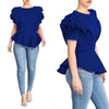 Women Blouse Tops Shirt Layers Petal Sleeves Elegant Spring Summer Rose Red Blue Black White Bluas Ruffles Classy Lady