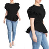 Women Blouse Tops Shirt Layers Petal Sleeves Elegant Spring Summer Rose Red Blue Black White Bluas Ruffles Classy Lady