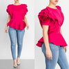 Women Blouse Tops Shirt Layers Petal Sleeves Elegant Spring Summer Rose Red Blue Black White Bluas Ruffles Classy Lady
