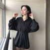 Women Blouses Chiffon Shirts Long Sleeve Spring Black BF Ulzzang Loose All-match Tops Chic Womens Students Casual Simple