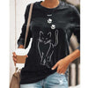 Women Blouses Cute Cats Print Polyester Long Sleeve Round Neck Pullover Casual shirt Blouse Top Women's Clothing рубашка женская