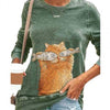 Women Blouses Cute Cats Print Polyester Long Sleeve Round Neck Pullover Casual shirt Blouse Top Women's Clothing рубашка женская