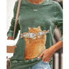 Women Blouses Cute Cats Print Polyester Long Sleeve Round Neck Pullover Casual shirt Blouse Top Women's Clothing рубашка женская