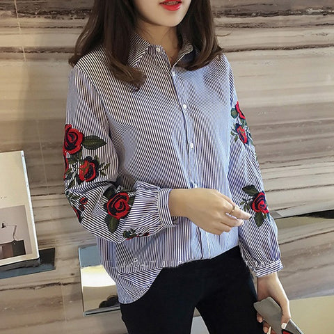 Women Blouses Ladies Floral Embroidery Blouse Autumn Long Sleeve Fashion Casual Shirt Women Camisas Femininas Womens Tops White